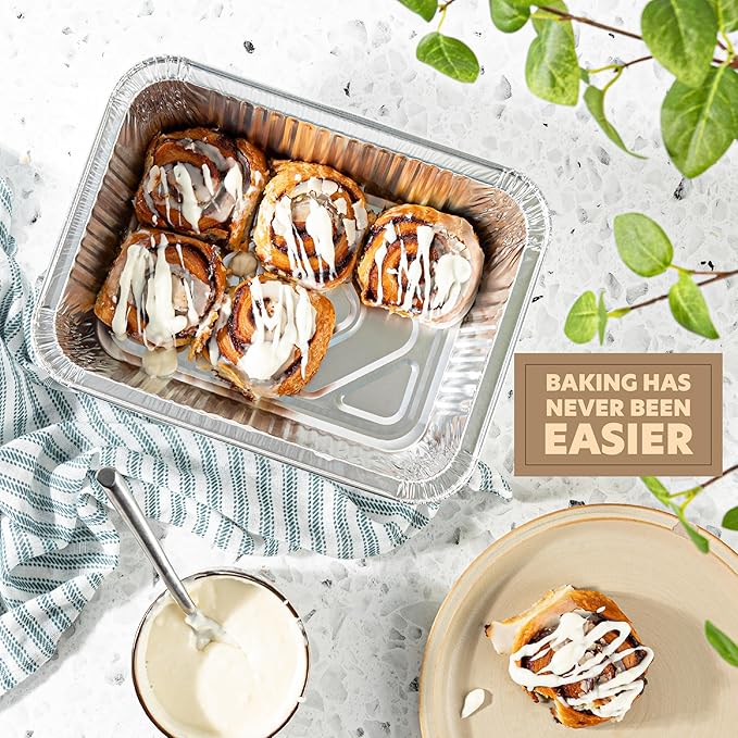 PLASTICPRO 25 Pack Aluminum Pans 8'' X 10" Disposable Pans with Covers Heavy Duty 5 lb Foil Pans for Baking and Cooking