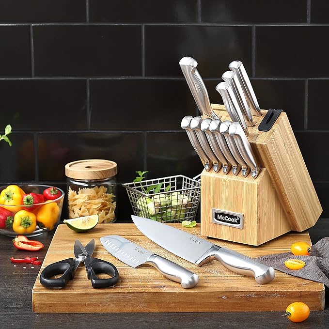McCook® Knife Sets,German Stainless Steel Knife Block Sets with Built-in Sharpener (Pack of 2)