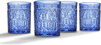 Godinger Old Fashioned Whiskey Glasses, Drinking Glasses, Vintage Decor, Glass Cups, Water Glasses, Cocktail Glasses - Jax Collection, 12oz, Blue, Set of 4