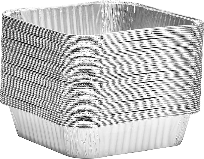 8x8 Disposable Aluminum Pans With Lids - 50 Pack Foil Pans For Cooking, Baking Cakes, Roasting & Homemade Breads - Disposable Food Containers With Foil Lids