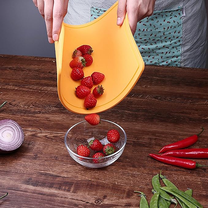 Liflicon Thick Silicone Cutting Board 12.6'' x 9.1'' Juice Grooves Easy Grip Handle Dishwasher Safe-Yellow