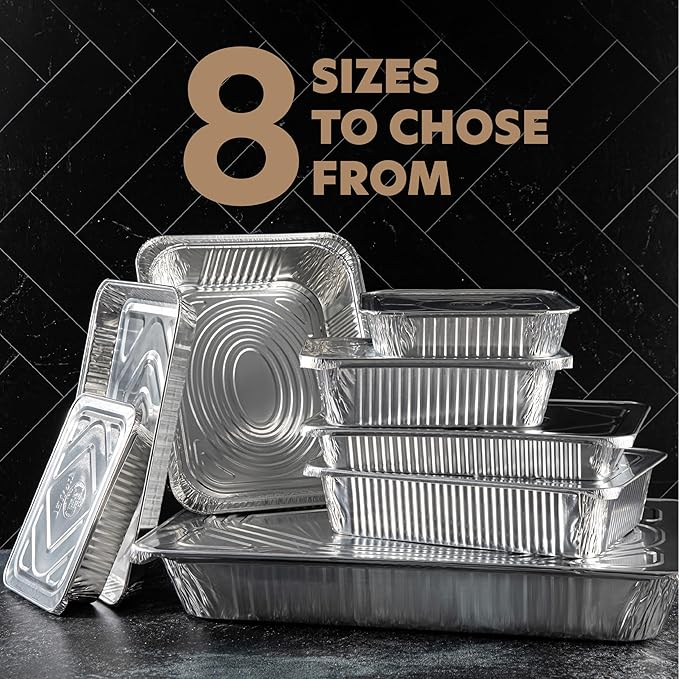 PLASTICPRO 25 Pack Aluminum Pans 13'' X 21" Disposable Pans with Covers Heavy Duty 20 lb Foil Pans for Baking and Cooking