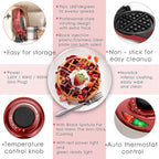 Moss & Stone Belgian Waffle Maker, Electric Flip Waffle Machine with Adjustable Temperature Control, Non-Stick Grids for Smooth Release, Compact 8-Inch Round Waffle Maker, Red