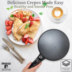 Moss & Stone Cordless Electric Crepe Maker With Auto Power Off, On/Off Switch & Dual Temperature Setting, 8 Inch Portable Crepe Maker & Non-Stick Dipping Plate, Nonstick Coating Pan