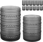 HomeVogue Hobnail Drinking Glasses Set of 12, 12oz & 15oz Vintage Glassware Set Cocktail Glass Set, Embossed Gray Water Tumbler,for Beer, Whiskey,Juice and Various Mixed Drinks