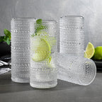 Glaver's Highball Drinking Glasses, 10.82 oz Sleek Hobnail Textured Glassware Modern Tall Tumblers set of 4 Iced Coffee Glasses, Highball Cocktail Set, Dishwasher Safe, Housewarming Gift Set