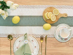 FEXIA Sage Green Table Runner 72 Inches Long with Tassels Boho for Easter Home Decor Rustic Macrame Farmhouse Table Cover for Srping Party Bohemian Bridal Shower Dining Decorations(12x72 Inches)
