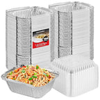 Stock Your Home 1 lb Small Aluminum Pans with Clear Plastic Lids (100 Pack), Disposable Cookware & Takeout Trays for Restaurants & Catering