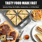 FineMade Belgian Waffle Maker with Removable Plates, Waflera Electrica, Large Waffle Iron, 3 in 1 Panini Grill Press Breakfast Sandwich Maker, Electric Griddle, Grilled Cheese Maker, Breakfast Station