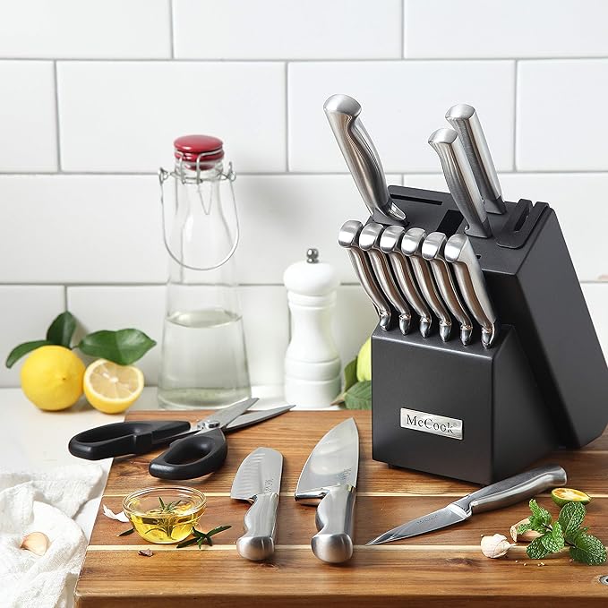 McCook® Knife Sets, German Stainless Steel Knife Block Sets with Built-in Sharpener (Pack of 2)