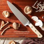 CAROTE 11 Pieces Knife Set with Block for kitchen, Stainless Steel Razor-Sharp Blade, Triple Riveted Ergonomic Handle, Wooden Magnetic Block, Essential Knife Block Set, Beige