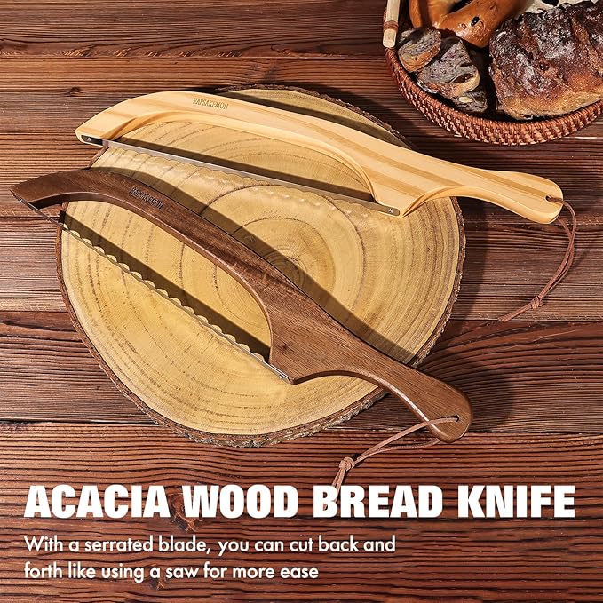 RAPSAKEMOH Sourdough bread knife, Bread slicer for homemade bread,15.7" Serrated, Bow Design, Easy Cutting, Suitable for More Foods