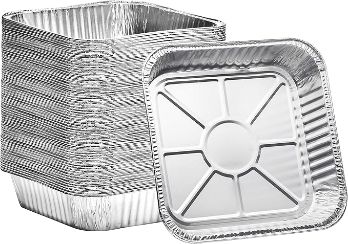 8x8 Disposable Aluminum Pans - 100 Pack Foil Pans For Cooking, Baking Cakes, Roasting & Homemade Breads - Disposable Food Containers