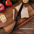 ROMANTICIST Knife Set, 10 Pieces Knife Block Set - Stainless Steel Kitchen Knives with Sharpener and Cheese Knife, Non-Slip Ergonomic Handles, Exquisite Knives Set - Stylish Black