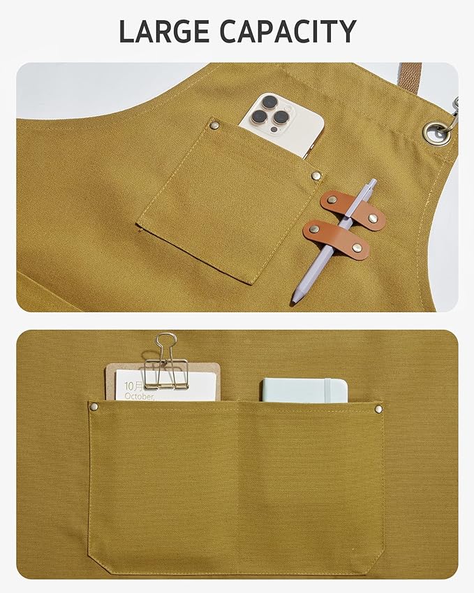 Syntus Apron for Men Women, Adjustable Cooking Kitchen Chef Aprons with 2 Pockets, Cotton/Polycotton/Polyester