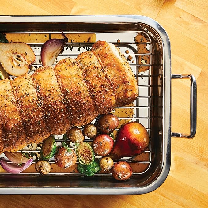 Farberware Classic Traditions Stainless Steel Roaster/Roasting Pan with Rack, 17 Inch x 12.25 Inch