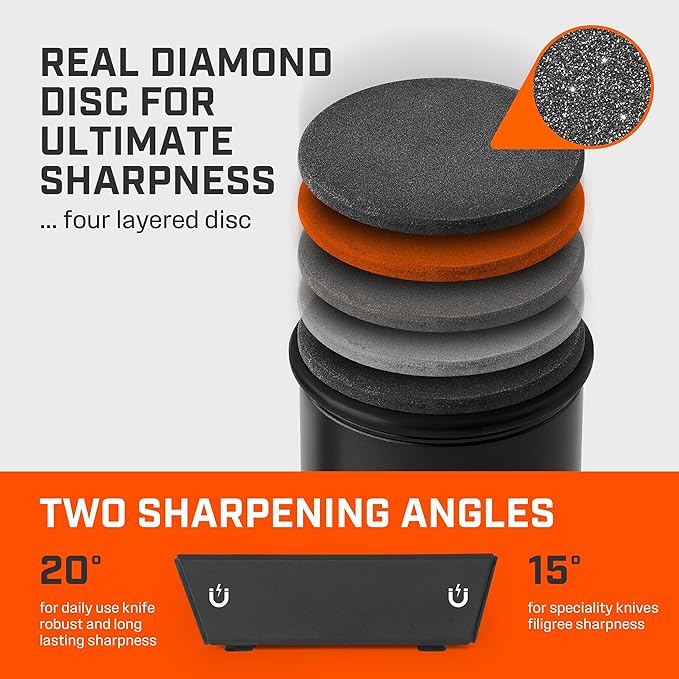 TUMBLER Pro Rolling Knife Sharpener™ - Knife Sharpening Made Easy - Ultimate Gift for Father's Day - Kit with Removable Disc System - 4-Layer Diamond Sharpening Disc & EdgeBoost Ceramic Disc (Black)