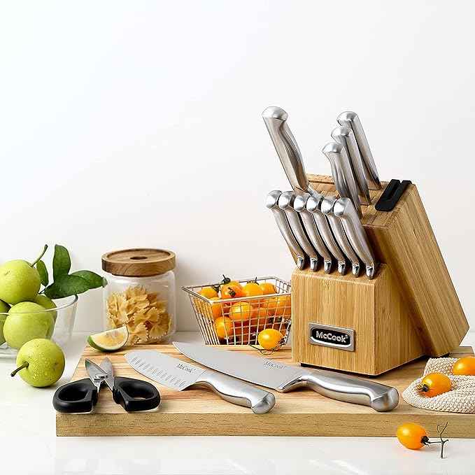 McCook® Knife Sets,German Stainless Steel Knife Block Sets with Built-in Sharpener (Pack of 2)