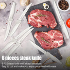 HaWare Knife Set, 21 Pieces Stainless Steel Kitchen Knife Block Set, White Chef Knife Sets with Measuring Spoon & Slicer for Home, 6 Steak Kinves, Sharp Blade & Light Weight Cutlery, Ergonomic Handle