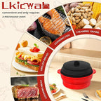 Microwave Steamer for Vegetables | Microwave Grill Pan & Steamer Bowl | Microwave Silicone Cookware | Microwave Popcorn Popper | Dishwasher Safe