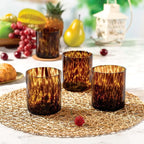 Joseph Sedgh Collection Tortoise Shell DOF Lowball Glass Set of 4 – 10.15 oz Borosilicate Whiskey & Cocktail Glasses – Stylish, Lead-Free, Dishwasher Safe – Gift Box Included
