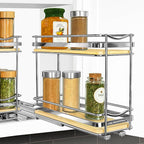 LYNK PROFESSIONAL® Élite™ Pull Out Spice Organization for Cabinets - 4-3/8 inch Wide – Spice Rack for Inside Cabinets – Wood/Chrome - Sliding Spice Rack Organizer for cabinet – Spice Rack - 2 Tier