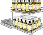 LYNK PROFESSIONAL® Pull Out Spice Organization for Cabinets - 8-3/8 inch Wide – Spice Rack for Inside Cabinets, Slide Out Spice Rack Organizer for cabinet – Pull Out Spice Rack, Sliding 2 Tier Chrome