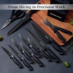 Knife Set, 14-Piece Kitchen Knives Set with Block, Built-in Sharpener, German High Carbon Stainless Steel, Ergonomic Non-Slip Handles, Black