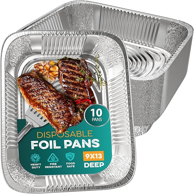 Aluminum Pans 9x13 [10 Pack] Aluminum Foil Trays - Disposable for Baking, BBQ Grilling, Roasting, Cake Serving Dishes, Catering Supplies, Steam Table Chafing Pans, Half Size Tin Foil Pan