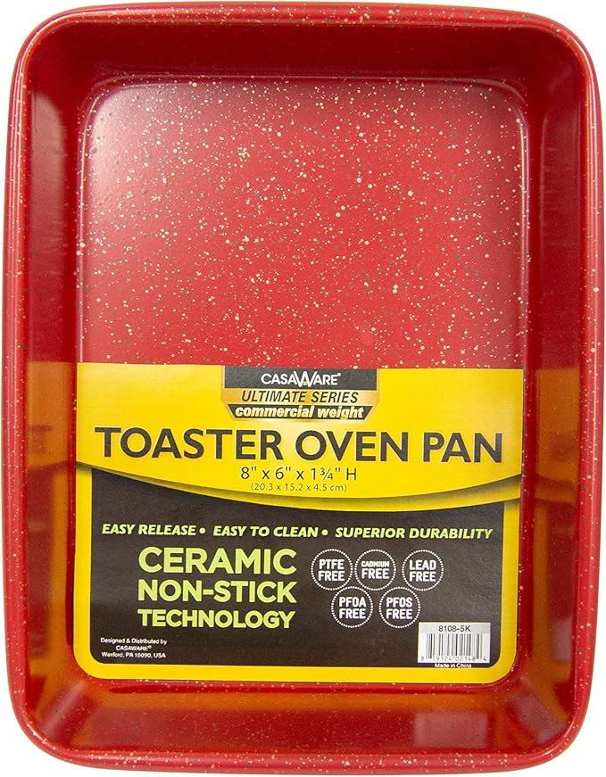 casaWare 8 x 6 x 1.75-Inch Toaster Oven Ultimate Series Commercial Weight Ceramic Non-Stick Coating Pan (Red Granite)
