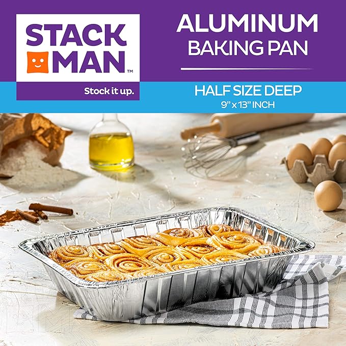 Aluminum Pans 9x13 Disposable Aluminum Foil Pans [100-Bulk-Pack] Large Baking Pan Trays - Heavy Duty Half Size Chafing Dishes. Food Containers for Roasting, Cooking, Heating or Steam Table…