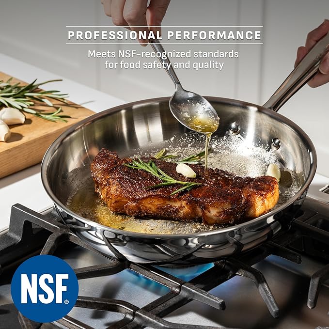 T-Fal Pro Tri-Ply Fry Pan, Stainless Steel Pan 12 inch, Induction Cookware, Oven Safe 500F, Fast & Even Heat, Professional Quality & Durability, Skillet, Cookware, Silver