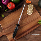 ROMANTICIST Knife Set, 10 Pieces Knife Block Set - Stainless Steel Kitchen Knives with Sharpener and Cheese Knife, Non-Slip Ergonomic Handles, Exquisite Knives Set - Stylish Black