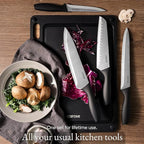 CAROTE Knife Set, 11 Pcs Kitchen Knives with 5 Blade Guards & Non-Slip Cutting Board, Rustproof Stainless Steel 5 Kitchen Knife Set, Plain Black