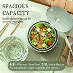 Unokit Stainless Steel Salad Spinner - Large Spinner with Non-Slip Base and 5 Blade Slicers, Dishwasher Safe Lettuce Spinner for Efficient Salad Preparation and Food Washing in Kitchen