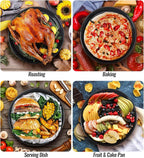 Enamel Roasting Pan Set Round Baking Dish 4-Pack 9/10/12/14 Inch Non Stick High Temperature Resistance Bakeware for Pizza & Salad, Oven Dishwasher Safe Mother Day Gift for Wife & Mom Cake Pan