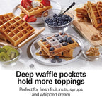 Hamilton Beach Non-Stick Belgian Waffle Maker with Indicator Lights, Makes 4 4" x 5" Mini Waffles, Hashbrowns or Keto Chaffles at Once, Compact Design for Easy Storage, Black & Stainless Steel (26020)