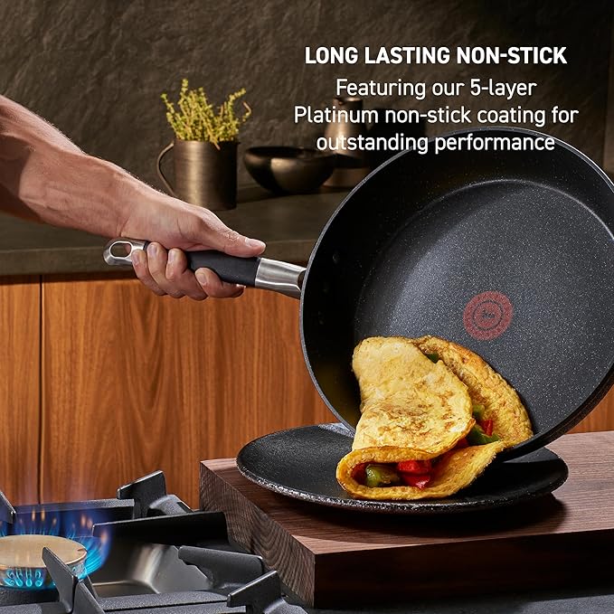 T-fal Stone Force Platinum Non Stick Cookware Set 12 Piece, Oven Broiler Safe 400°F, Kitchen Cooking Set w/Fry Pans, Saucepans, Dutch Oven, Tools, Steamer Insert, Lids, Cookware, Dishwasher Safe Black