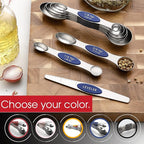 Spring Chef Stainless Steel Magnetic Measuring Spoons Set of 8 with Leveler, Heavy Duty Teaspoon & Tablespoon Measuring Spoons With Strong N45 Magnets, Kitchen Gadgets for Baking & Cooking - Sapphire