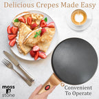 Moss & Stone Gold Electric Crepe Maker 8 Inch, Portable Crepe Maker & Hot Plate Cooktop On/Off Switch, Nonstick Coating, Automatic Temperature Control, Easy To Use For Pancakes, Blintz