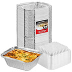 Stock Your Home 1 lb Small Aluminum Pans with Lids (50 Pack), Foil Pans with Clear Plastic Lids, Disposable Cookware & Takeout Trays for Restaurants & Catering