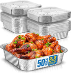 8x8 Disposable Aluminum Pans With Lids - 50 Pack Foil Pans For Cooking, Baking Cakes, Roasting & Homemade Breads - Disposable Food Containers With Foil Lids
