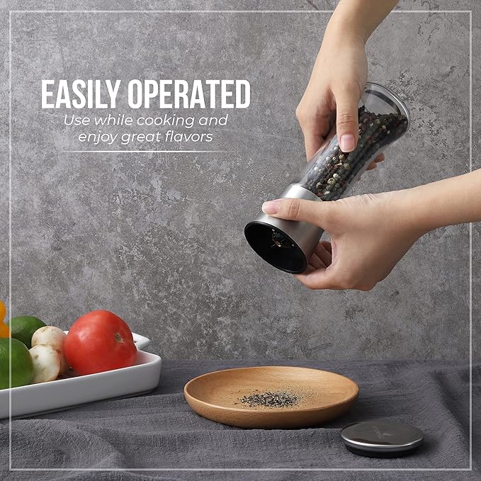 Tall Pepper Grinder or Pepper Mill, Manual Salt Grinder Refillable with Adjustable Coarseness, Black Pepper Grinder Made of Stainless Steel, Himalayan Salt and Sea Salt Grinder