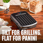 George Foreman Compact 2-Serving Electric Indoor Grill and Panini Press for 1–2 People, Classic Plates, Black