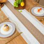 FEXIA Boho Table Runner for Spring Home Decor with Tassels 72 Inches Long Farmhouse Rustic Table Runner Macrame Burlap Table Decoration for Kitchen Living Room Bridal Shower(12x72 Inches)