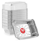 Stock Your Home 2 lb Small Aluminum Pans with Lids (50 Pack), Foil Pans with Clear Plastic Lids, Disposable Cookware & Takeout Trays for Restaurants & Catering