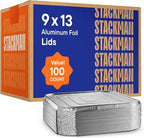 Aluminum Lids for 9x13 Disposable Aluminum Foil Pans [100-Bulk-Pack] Heavy Duty Tin Tray Covers for Half Size Chafing Dishes. 100 Foil Lids