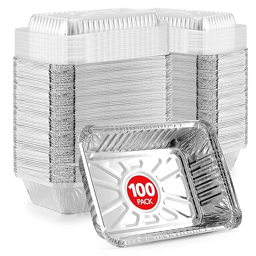2 Lb Small Aluminum Pans with Lids (100 Pack) Foil Pan + Clear Plastic Lid, Disposable Cookware, Takeout Trays with Lids - to Go Disposable Food Containers for Restaurants & Catering, Stock Your Home