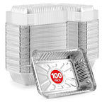 2 Lb Small Aluminum Pans with Lids (100 Pack) Foil Pan + Clear Plastic Lid, Disposable Cookware, Takeout Trays with Lids - to Go Disposable Food Containers for Restaurants & Catering, Stock Your Home