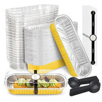 NPLUX 50 Pack Mini Cake Pans with Lids and Spoons Gold Rectangular Aluminum Foil Baking Pans Mini Cheesecake Containers(6.8oz)